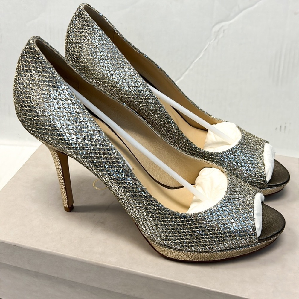 Jimmy Choo Luna Champagne Peep Toe Heels